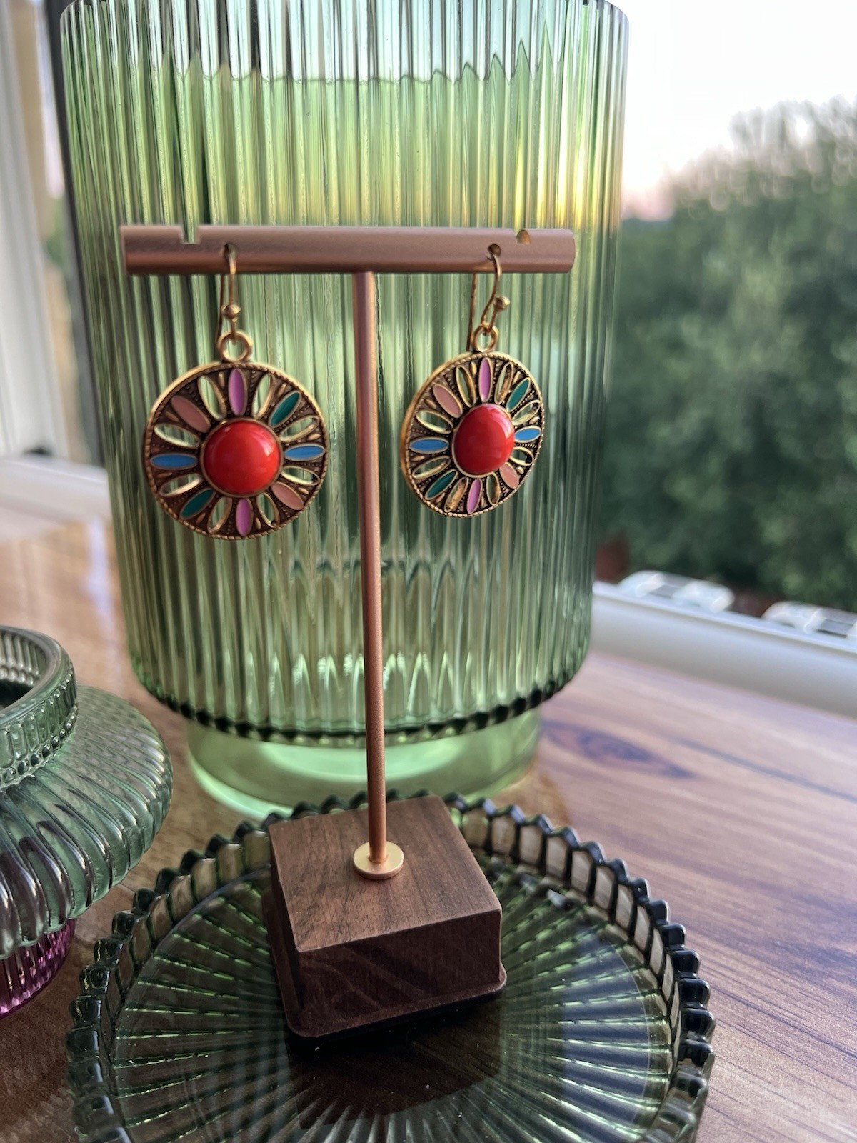 k_t_rose Gold plated multicolour Flower summer ladies Earrings free Gift Box