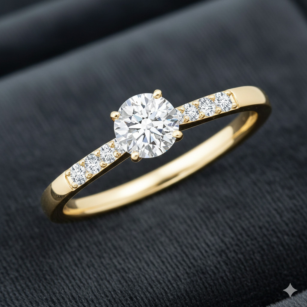 Gold Wedding Ring Round 0.52 Ct Lab Grown Diamond Solid 14K Yellow Size 5 6 7 8