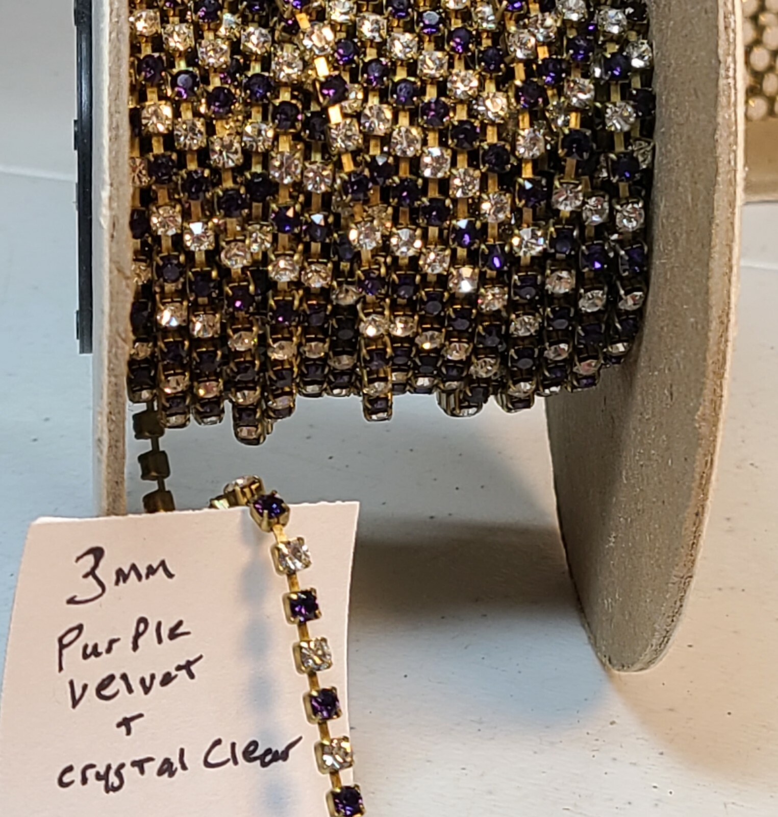 1 Ft Vtg 3mm Rhinestone Swarovski Crystal Chain Brass Set Setting Jewelry Craft
