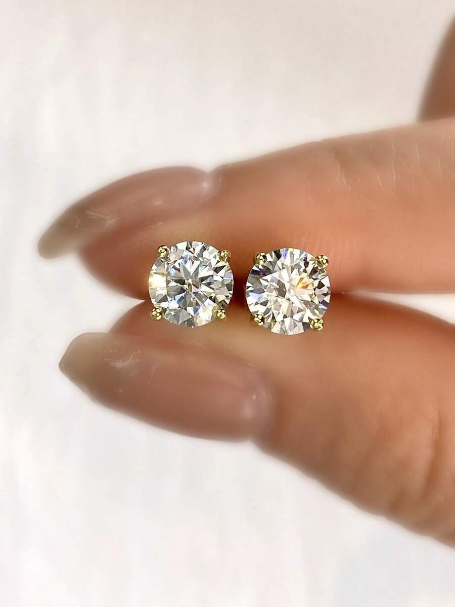 4.0 Ct TW Moissanite Solitaire Stud Earrings 14K Yellow Gold Certified FL/D Gift