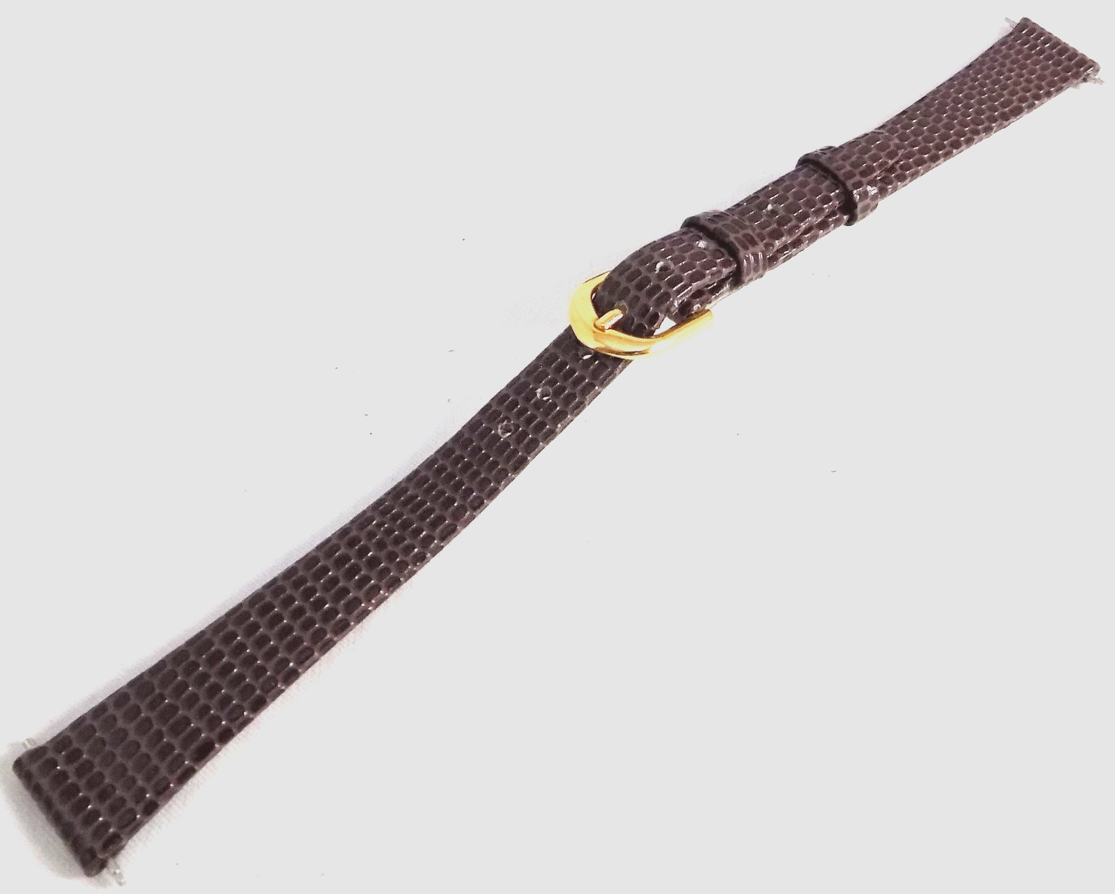 7 5/8″ 194mm Long 10mm Brown Simulated Lizard Grain Watch Band Gold Tone Buckle