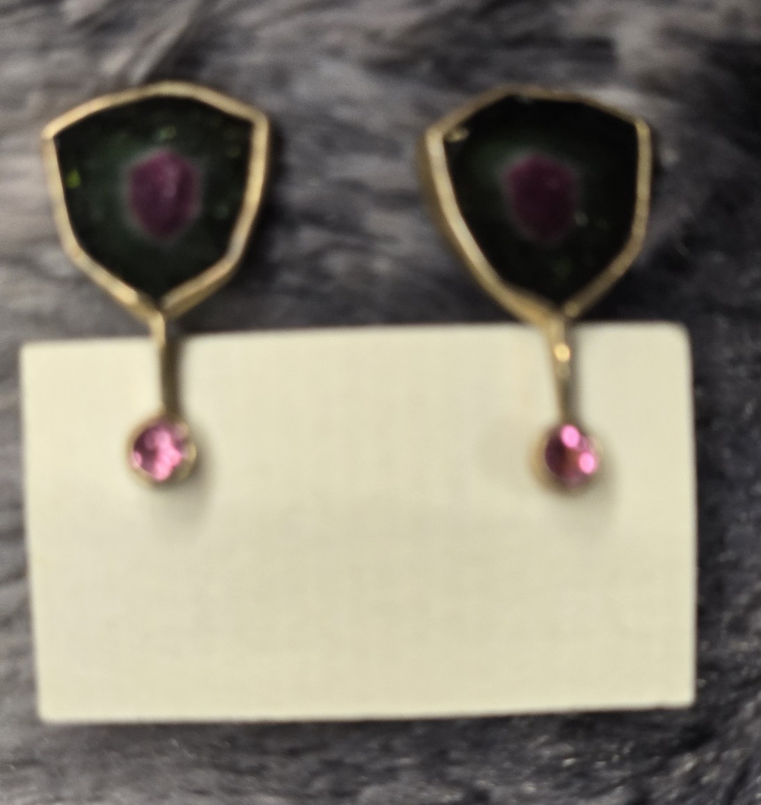Pink&green Watermelon Tourmaline Stud Earings Ref#jewl-28