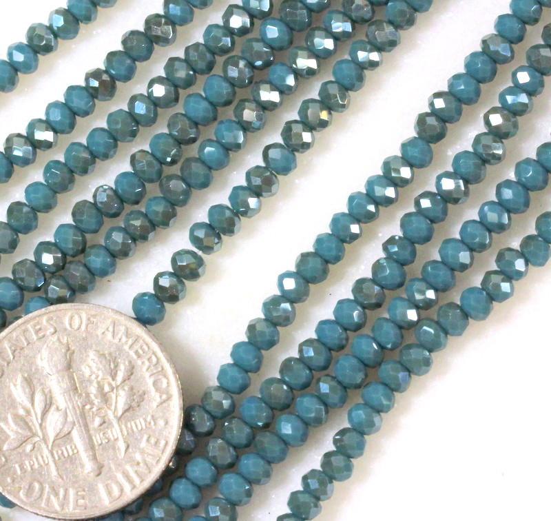 Rondelle Beads, 2×2.25mm, Opaque Blue Peacock, w/AB Finish, Czech Beads, 100 Pcs