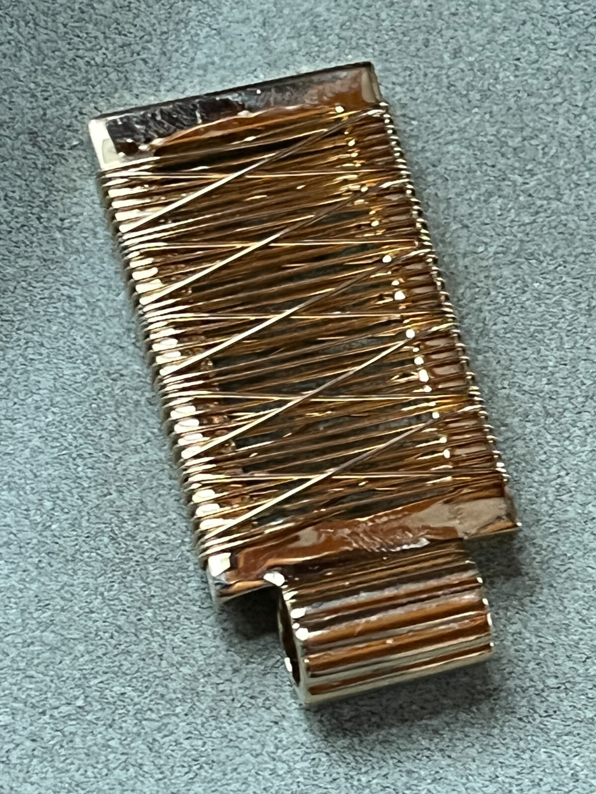 Large Goldtone Rectangle w Wound Thin Wire Pendant – 2 x 7/8th’s inches –