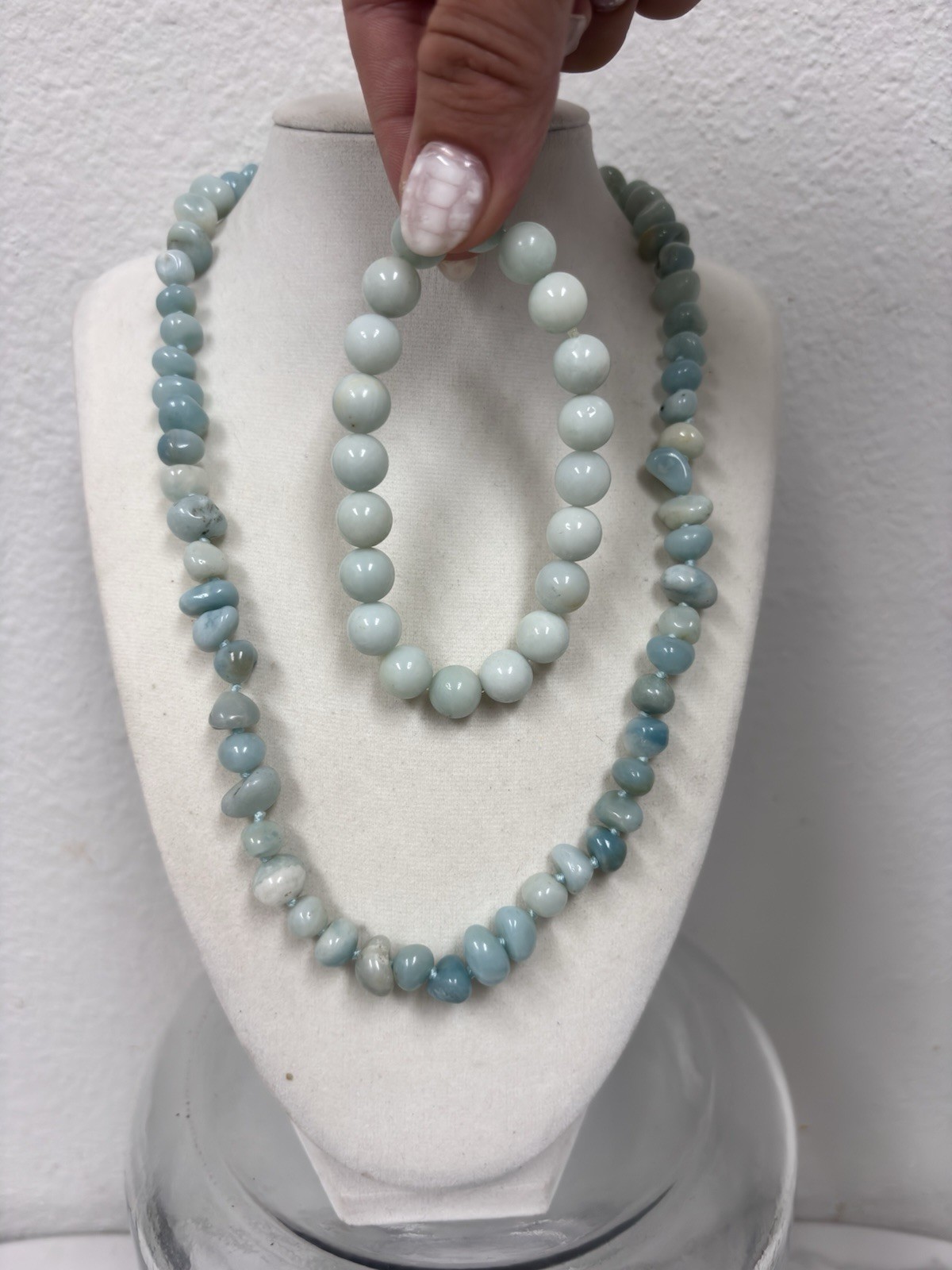 Larimar Or Aquamarine Necklace And Bracelet Hand Beaded Rare With 925 Clasp