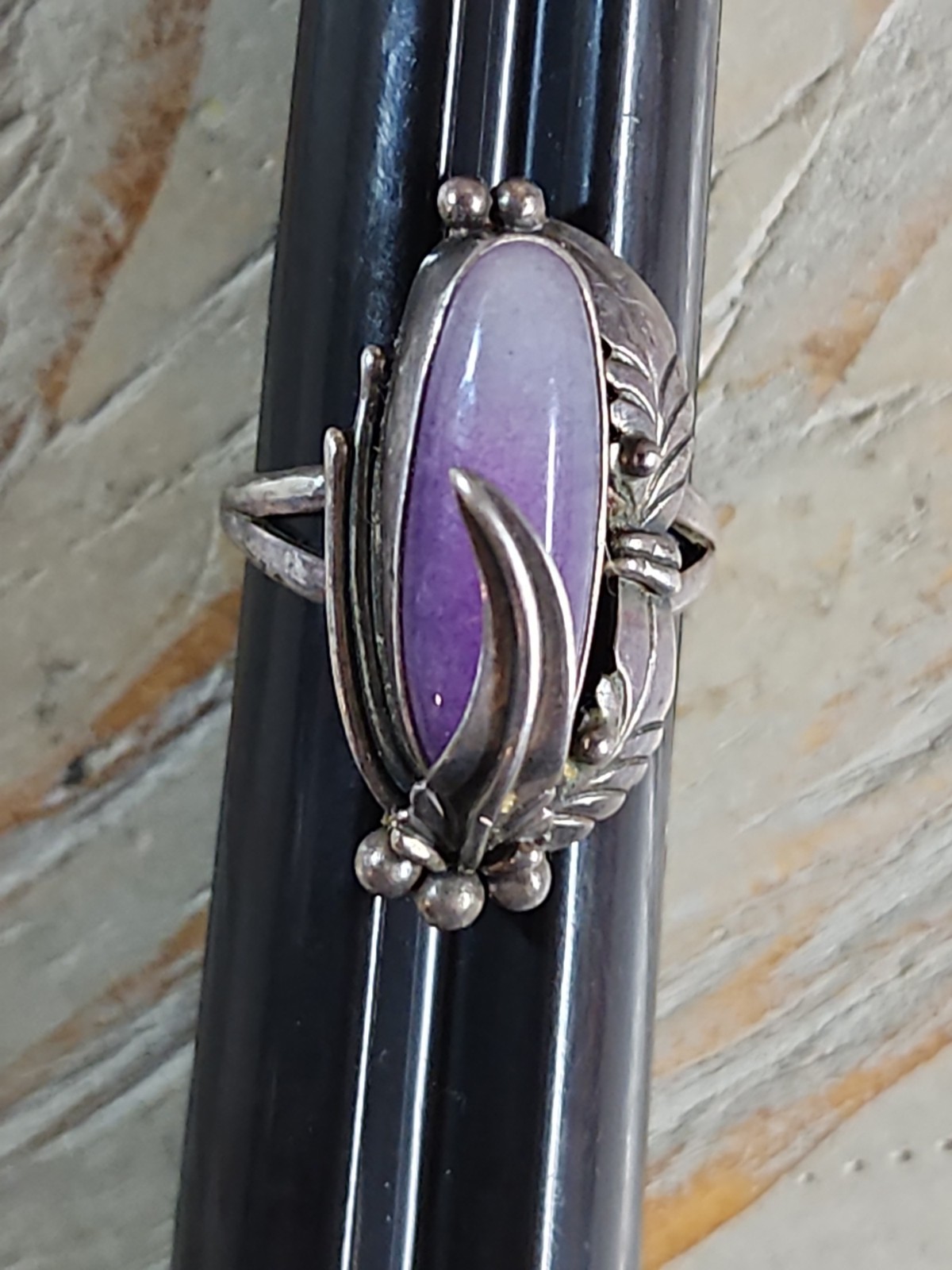 Navajo Sterling Silver Sugilite Ring Signed Nakai Size 7 Vintage Antique Estate