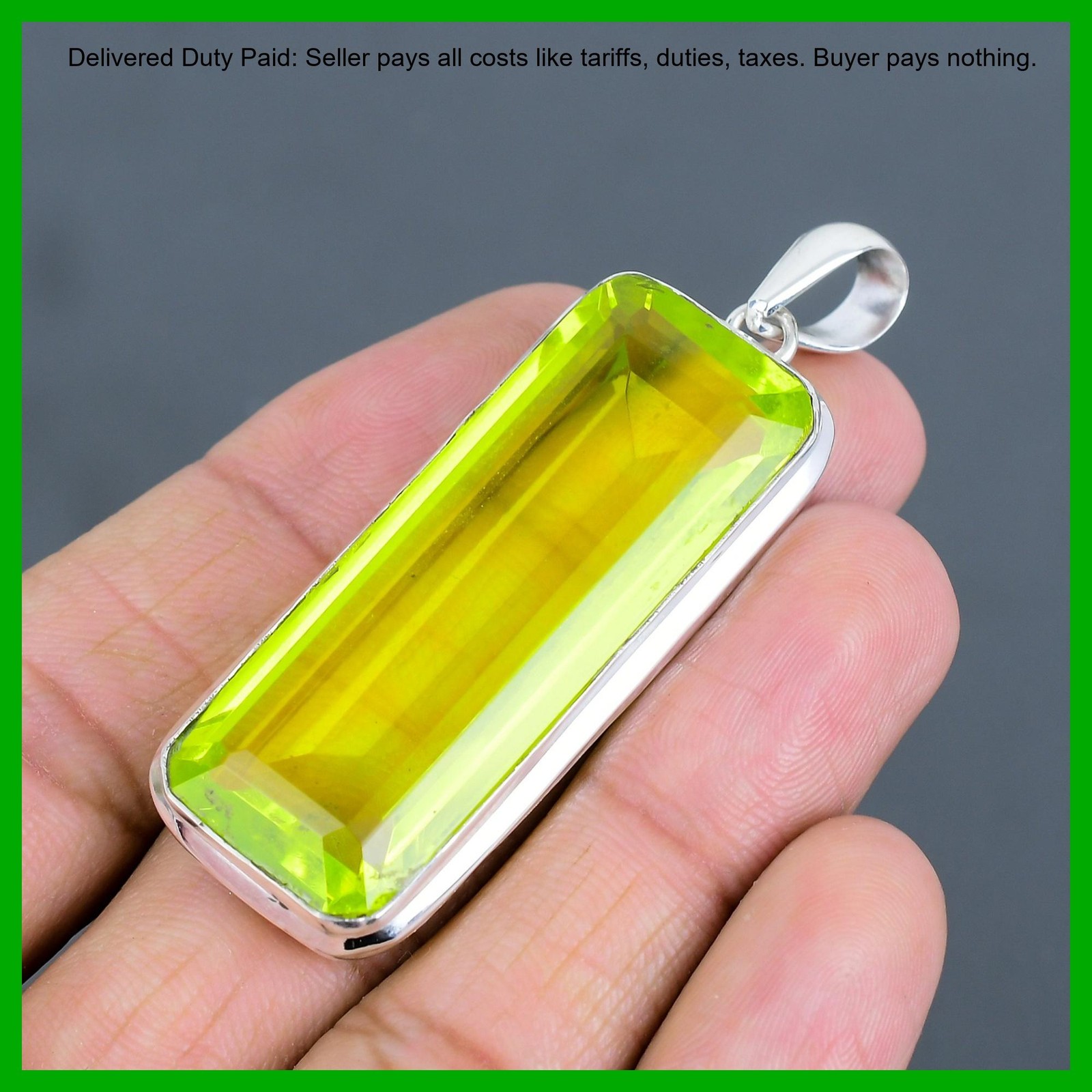 Radiant Natural Lemon Topaz 925 Sterling Silver Mother Bezel New Pendant Jewelry