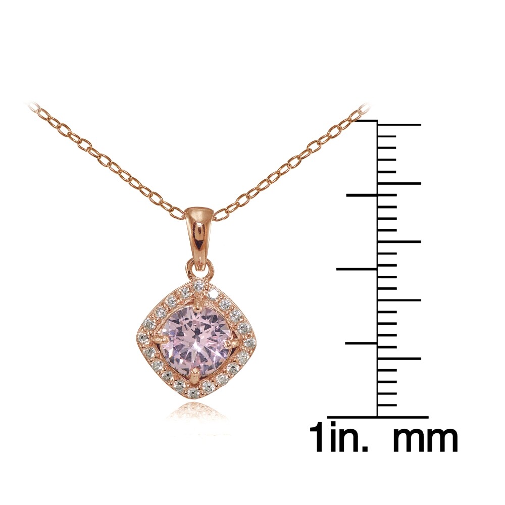 Rose Gold Tone over Silver Simulated Pink Tourmaline Round & CZ Accents Necklace