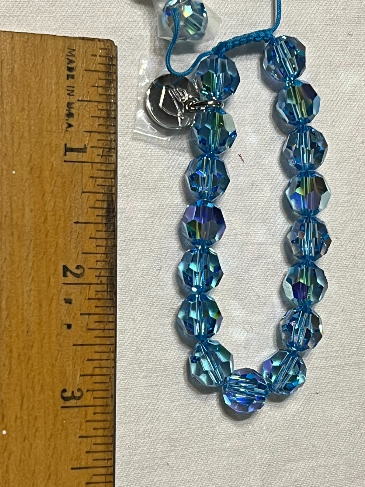 Swarovski Capri Blue Crystal Bead Bracelet Cotton Cord Adjustable – NEW