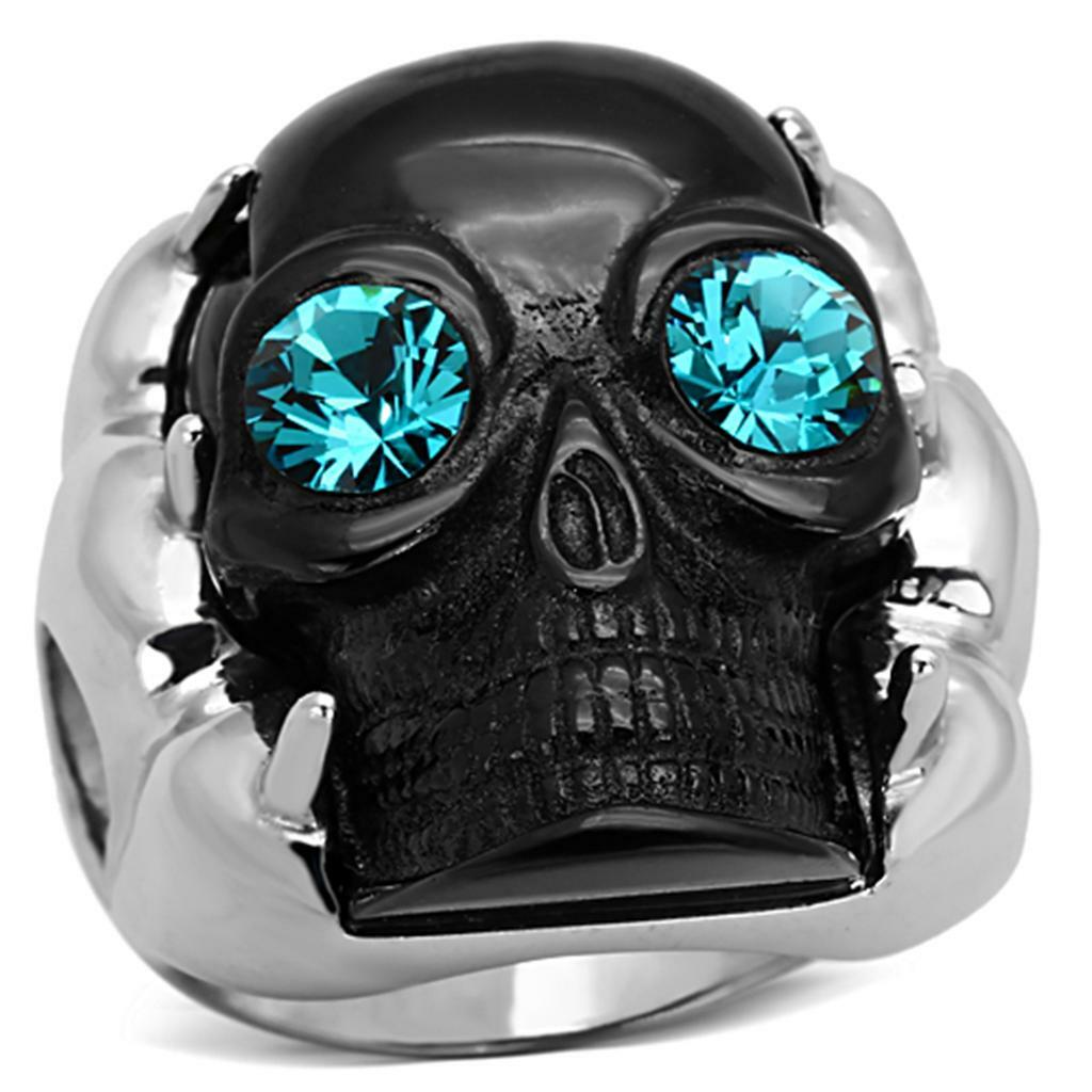 TK1118 – Two-Tone IP Black Stainless Steel Ring with Top Grade Crystal in Blue