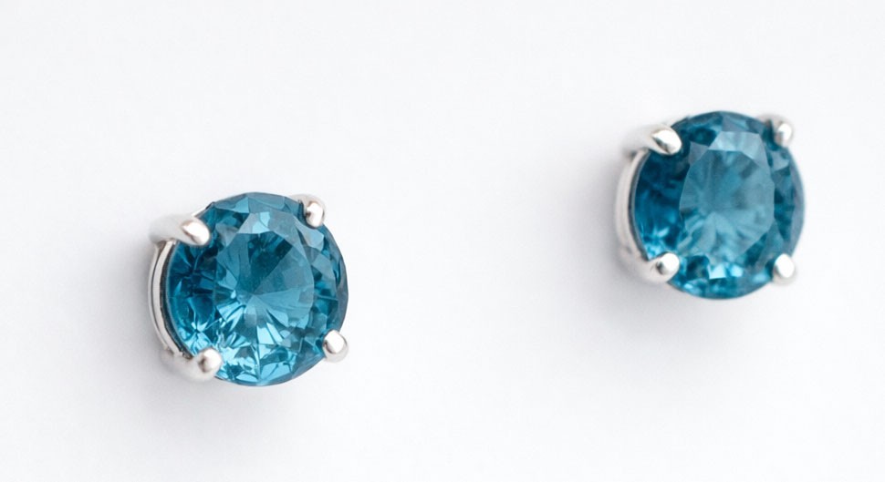 GENUINE 2.56 Cts BLUE ZIRCON EARRINGS 14k WHITE GOLD -Free Certificate Appraisal