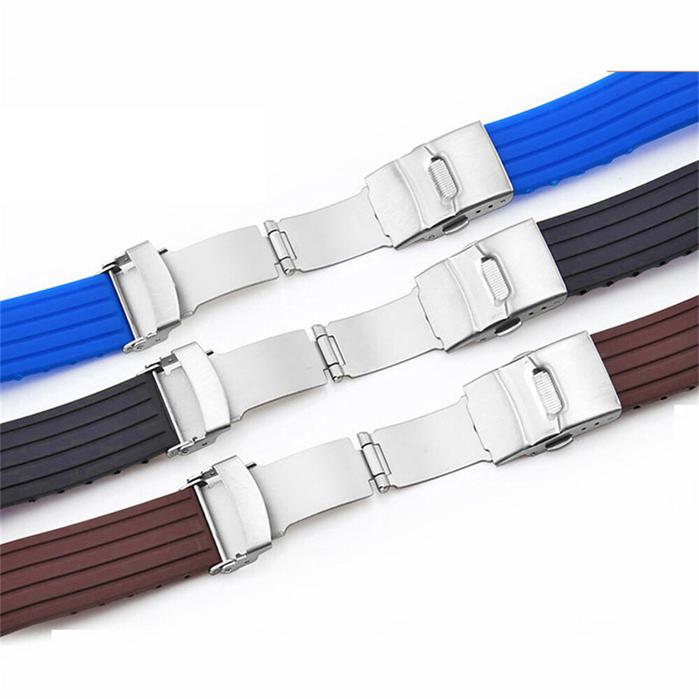 Silicone Rubber Watch Strap Band Waterproof Deployment Clasp 16 18 20 22 24MM