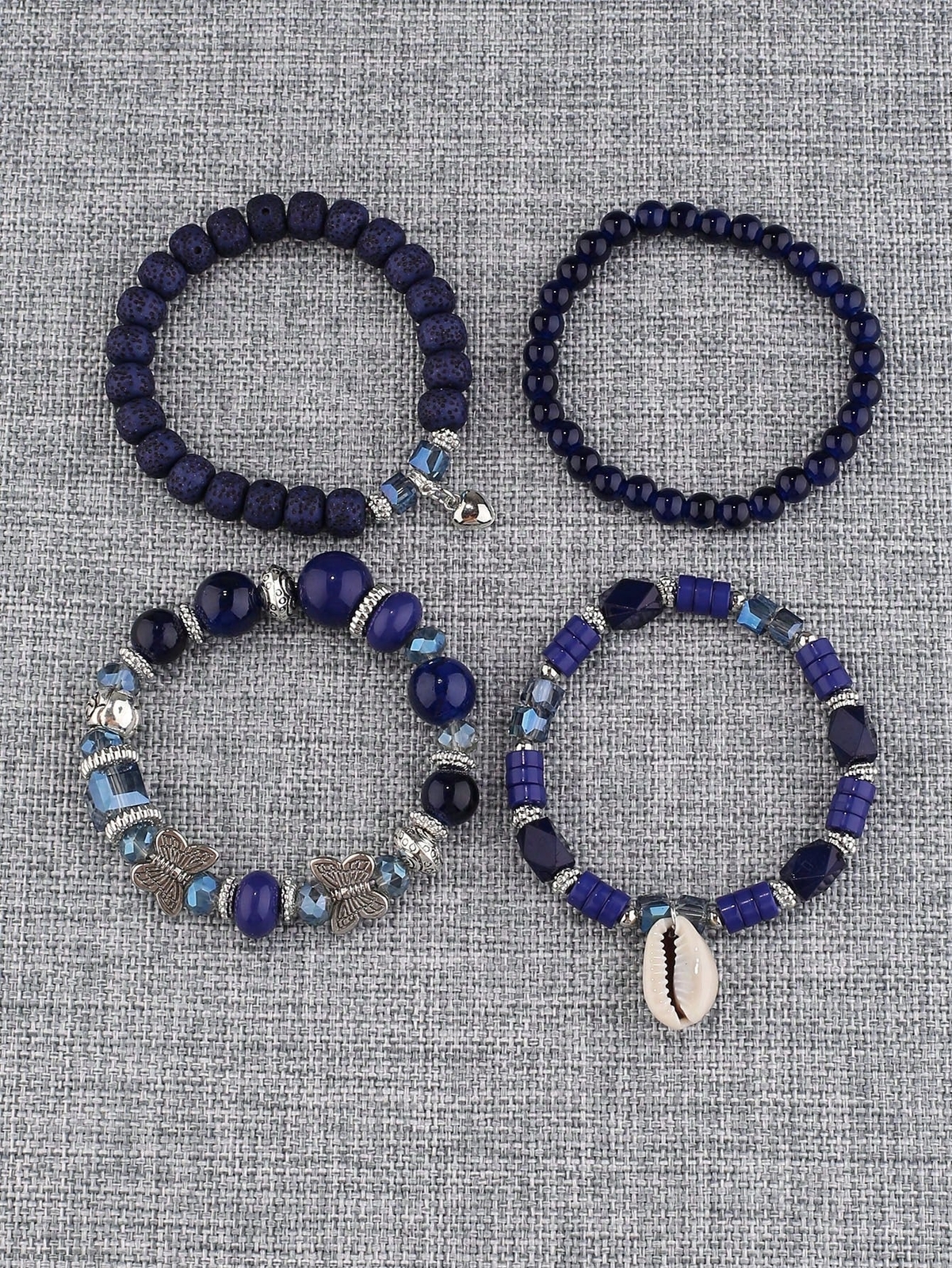 4pcs/set Shell Charm Butterfly Decor Navy Blue Bracelet Women Bracelet Stackable