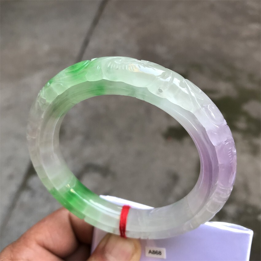 61mm Burma Natural Green Lavender Jadeite Jade Bracelet Emerald Jade Bracelet