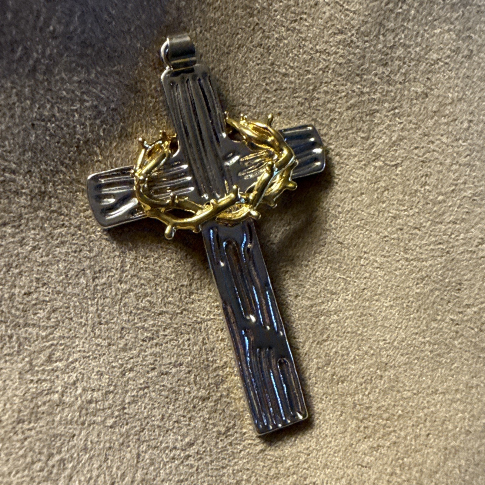 New Design Of Silver Cross With Gold Crown Of Thorns PENDANT ONLY No Chain