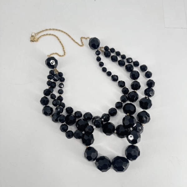Lydell NYC Multi Strands Faceted Beaded Necklace Black Layered Chunky Y2K