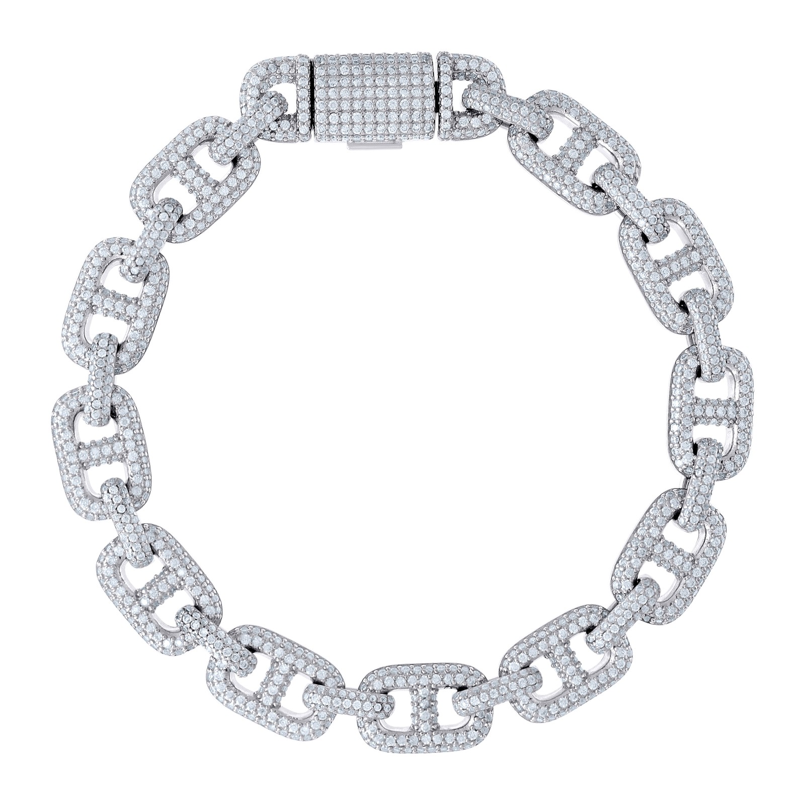 Sterling Silver Moissanite Custom 10mm Puff Anchor Mariner 8.5″ Bracelet 7.36 CT