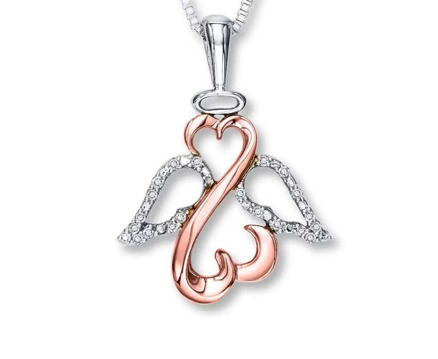 Jane Seymour Open Hearts 1/20ct SS 10K Rose Gold ANGEL Diamond Necklace KAY BOX