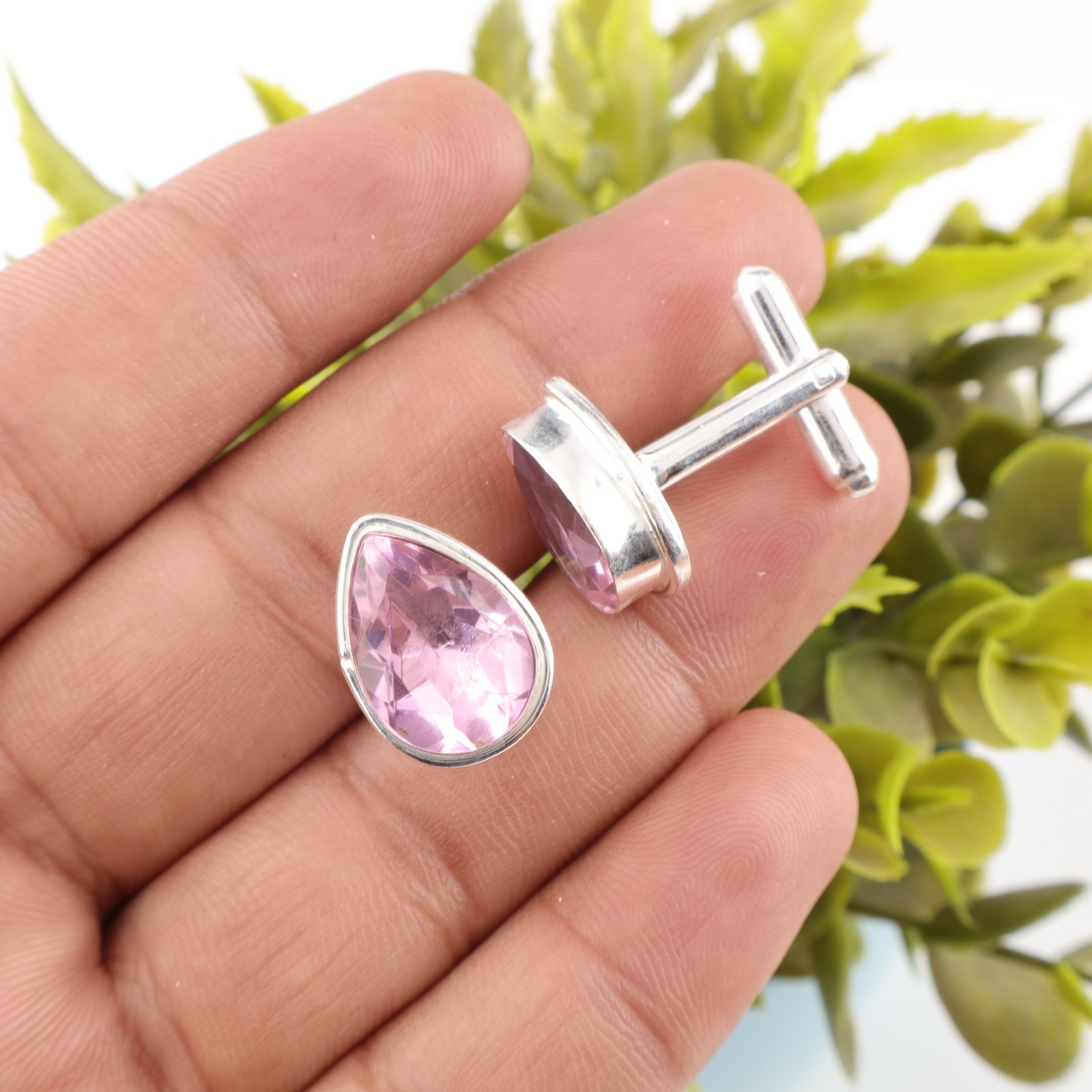 Pink Morganite Gemstone 925 Sterling Silver Men’s Cufflinks Jewelry Gift For