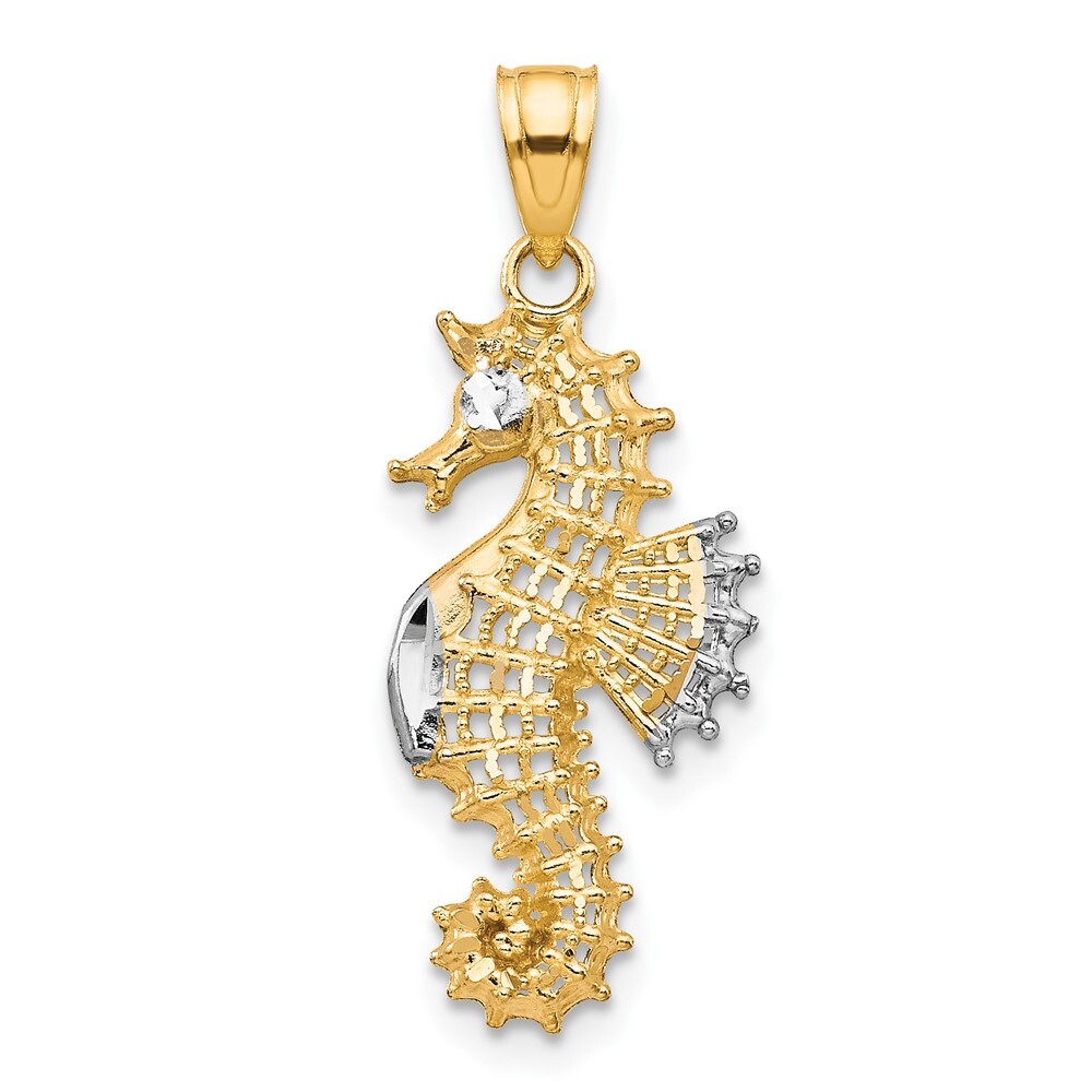 10k Two-tone Gold Seahorse Charm Pendant 0.68 gram, L-0.99 In, W-0.44 In