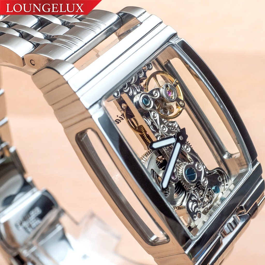 Mens Silver Bridge Manual Mechanical Watch – Stainless Steel Metal Strap
