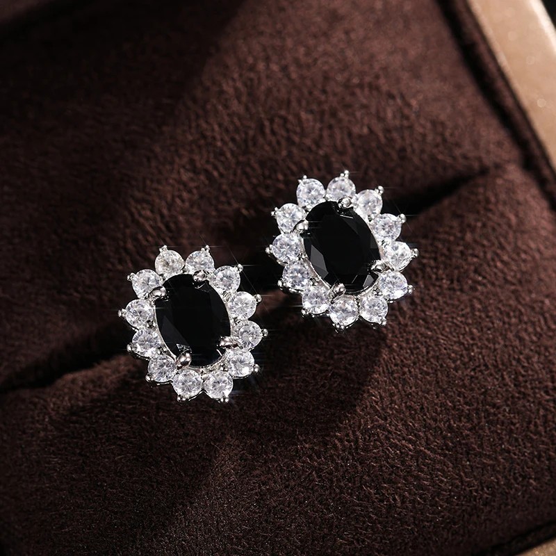 Oval CZ Stud Earrings Full Zircon Wedding Luxury Fashion Jewelry Women