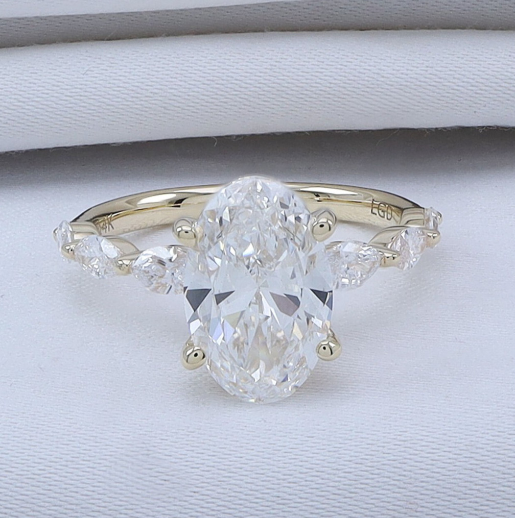 2.40 Ct Lab Grown Diamond Solitaire Engagement Ring 14K YG Oval & Marquise Cut