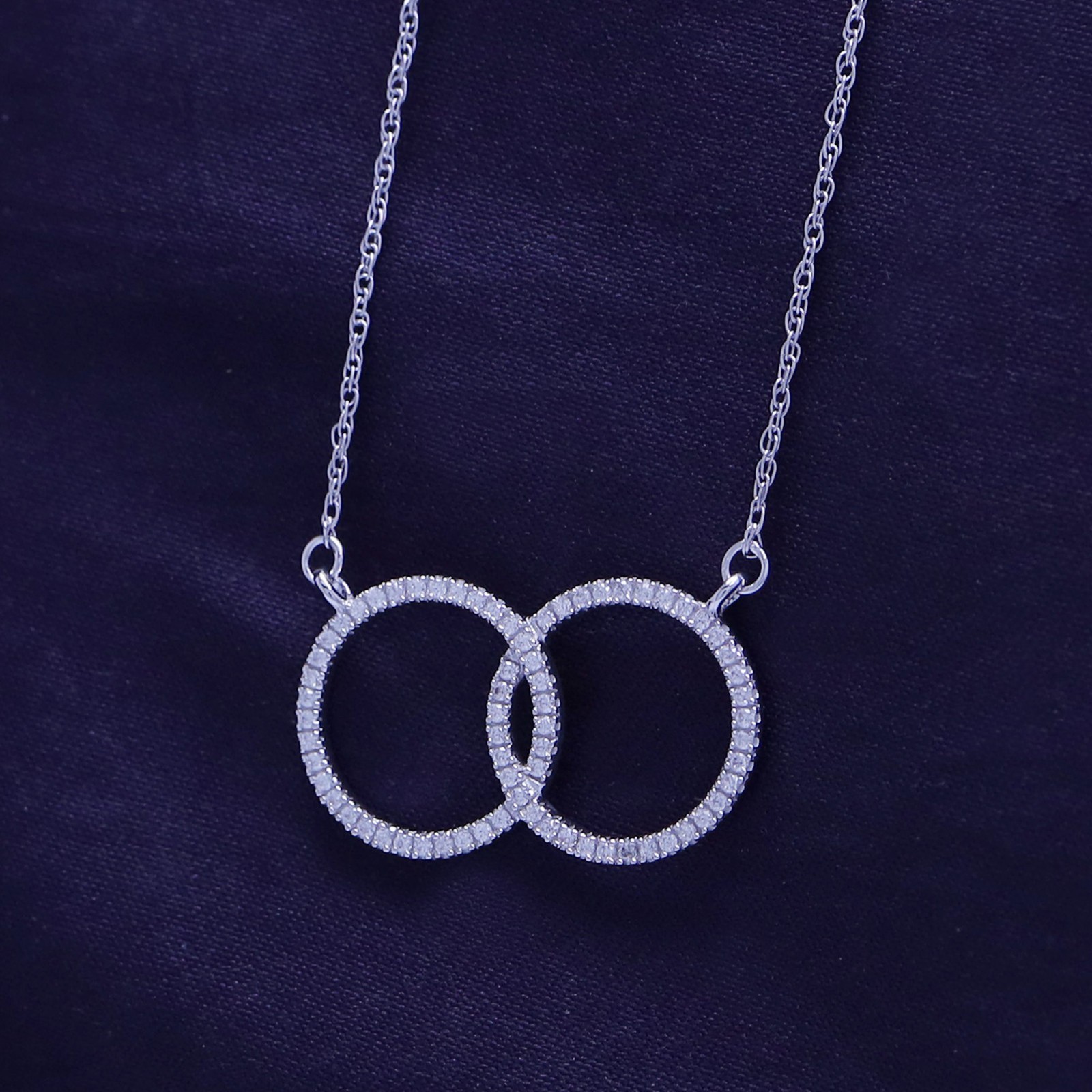 Interlocking Circle Necklace 14k White Gold Plated Silver Cubic Zirconia