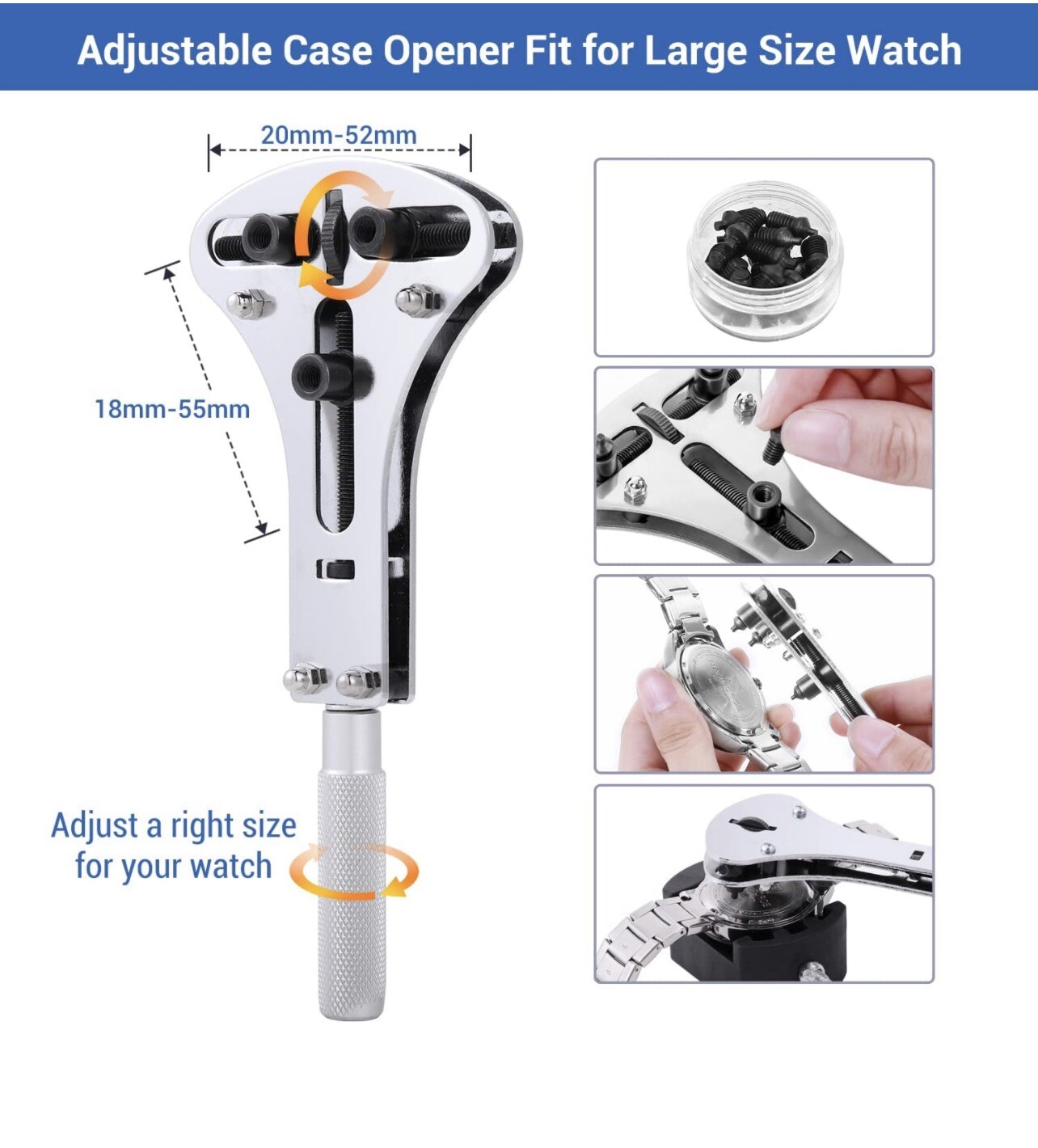 Watch Back Cover Case Opener Remover Battery Change Watchmaker Repair Tool Kit U