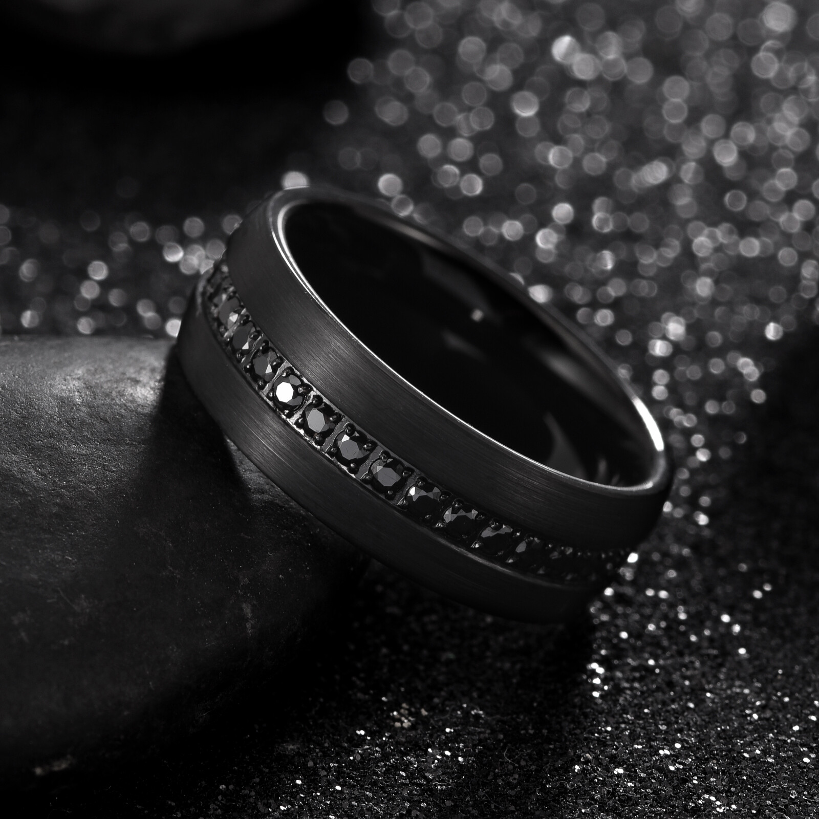 Dome Tungsten Ring w Eternity Cubic Zirconia in Diff Colors w/ Free Engraving