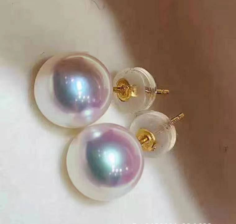 Sea Shell Akoya Pearl Earrings Stud 8mm Japanese White 925 Silver 14k gold Plate