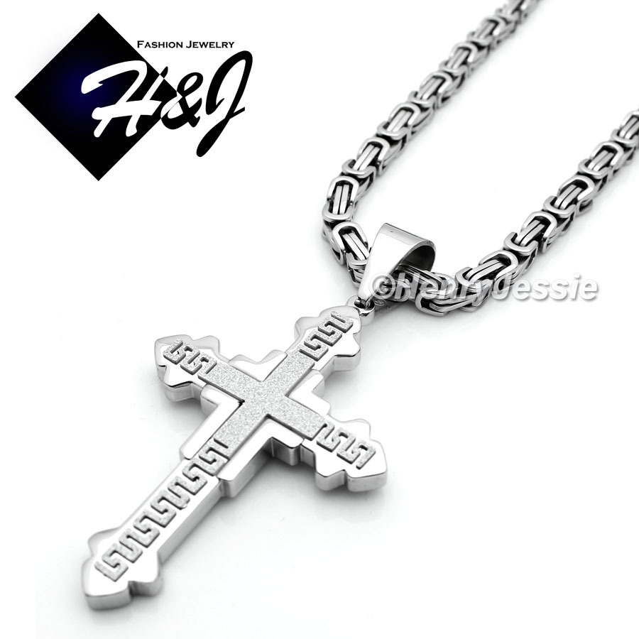 18-40″Stainless Steel 6mm Silver Byzantine Box Chain Necklace Cross Pendant*K20