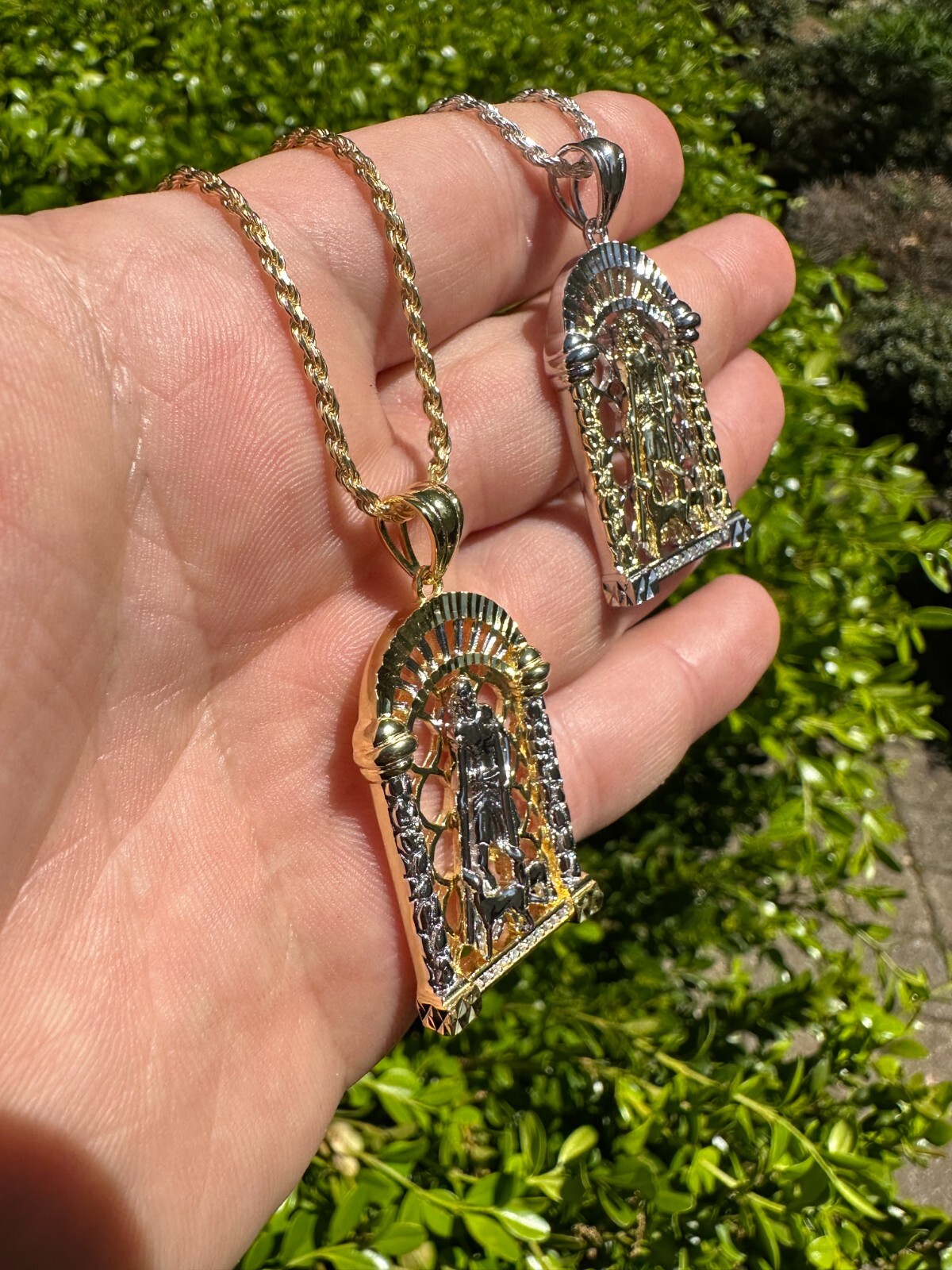 MOISSANITE St Lazarus Real 925 Silver / Gold Plated Saint Iced Necklace Pendant