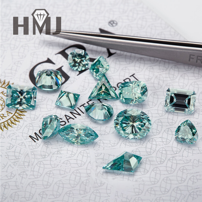Round Aqua Blue Moissanite Loose Stone Gemstone 6 Shapes GRA Certified Jewelry