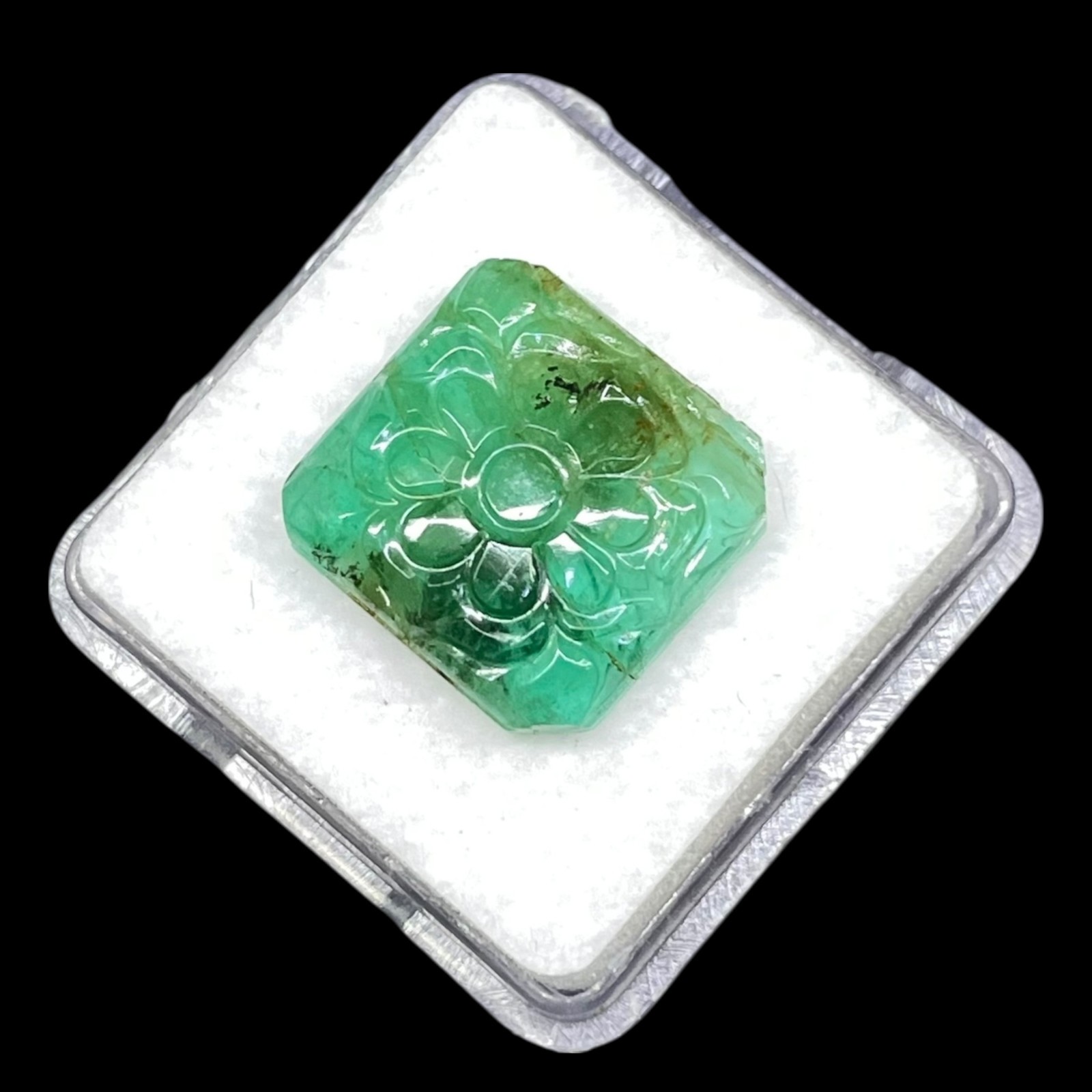 6.70 Cts Natural Zambian Emerald 14×13.7mm Rich Green Carved Untreated Gemstone