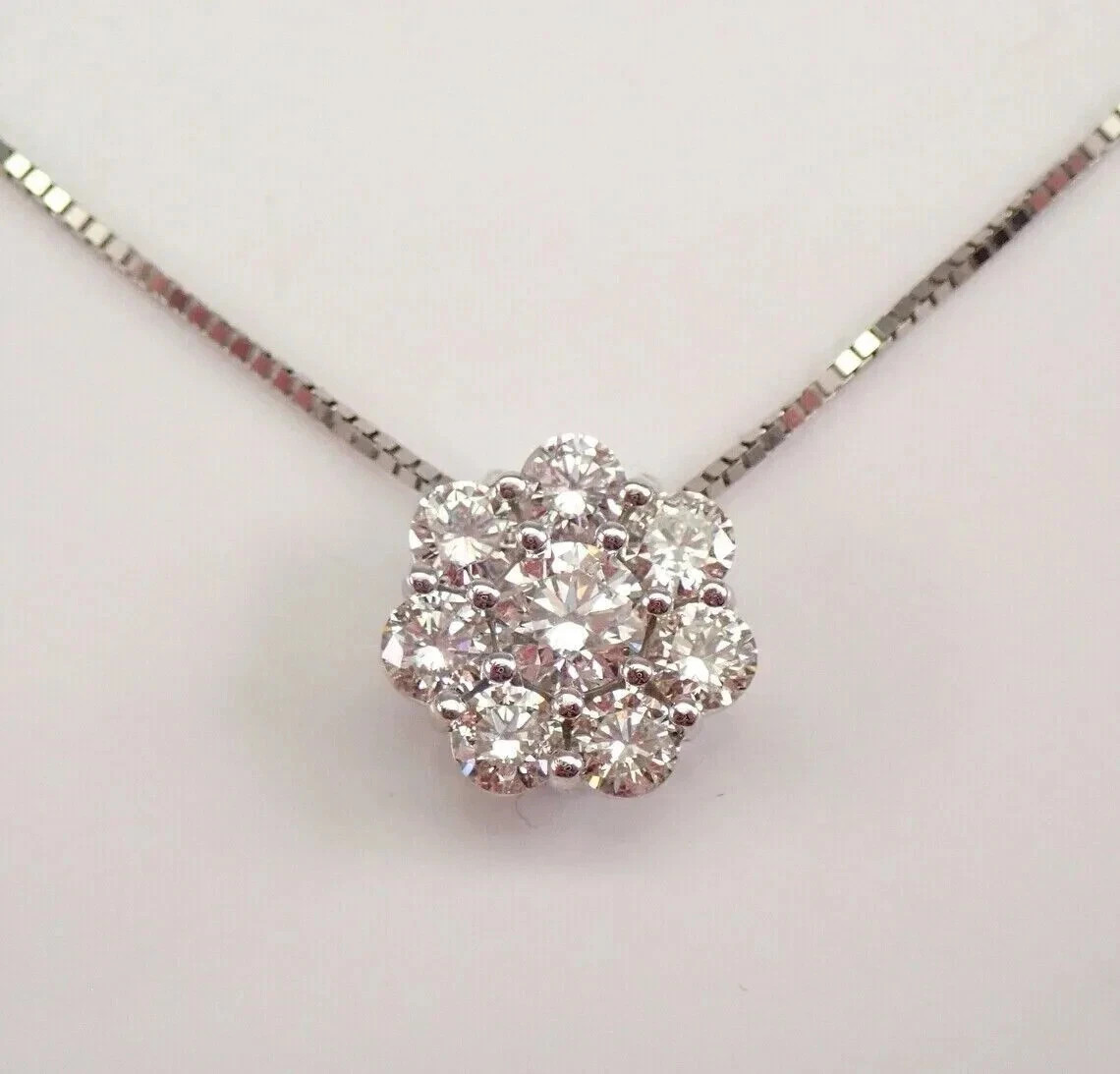 1.10 Ct Round Cut Moissanite Cluster Pendant Necklace in 14K White Gold Plated
