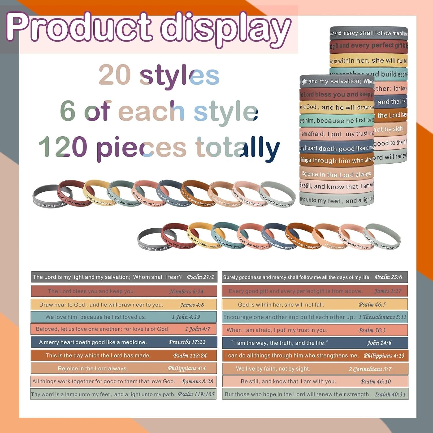 120 Pcs Bracelets Motivational Quote Rubber Wristbands Christian Religious Si…