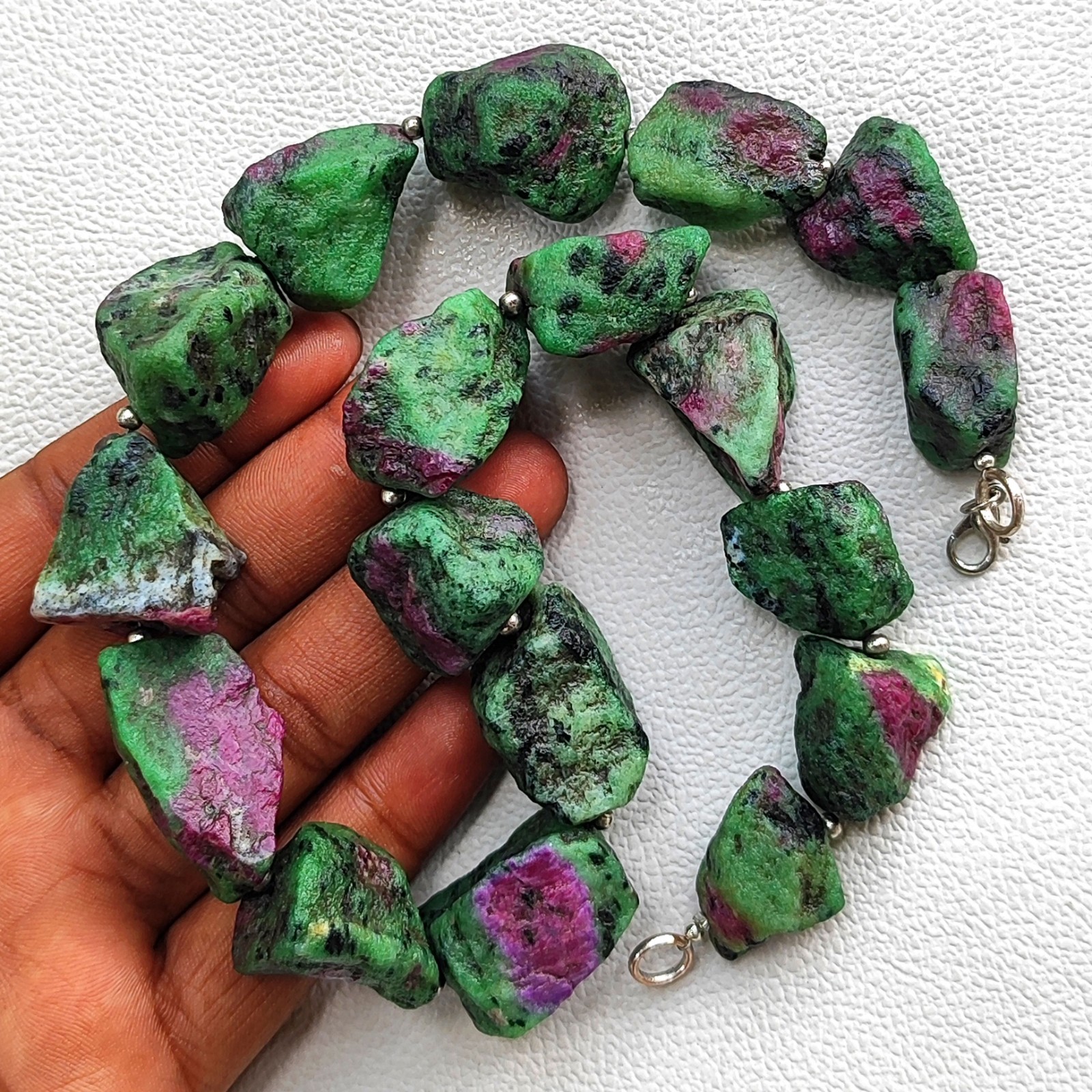 Unpolished Ruby Zoisite Nugget Beads Necklace 18″ India Gems 20-26mm Rough Stone
