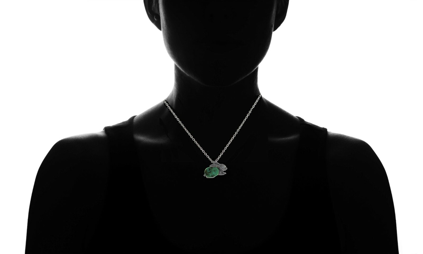 925 Sterling Silver Genuine Marcasite Turquois Rabbit Pendant Necklace – 18″