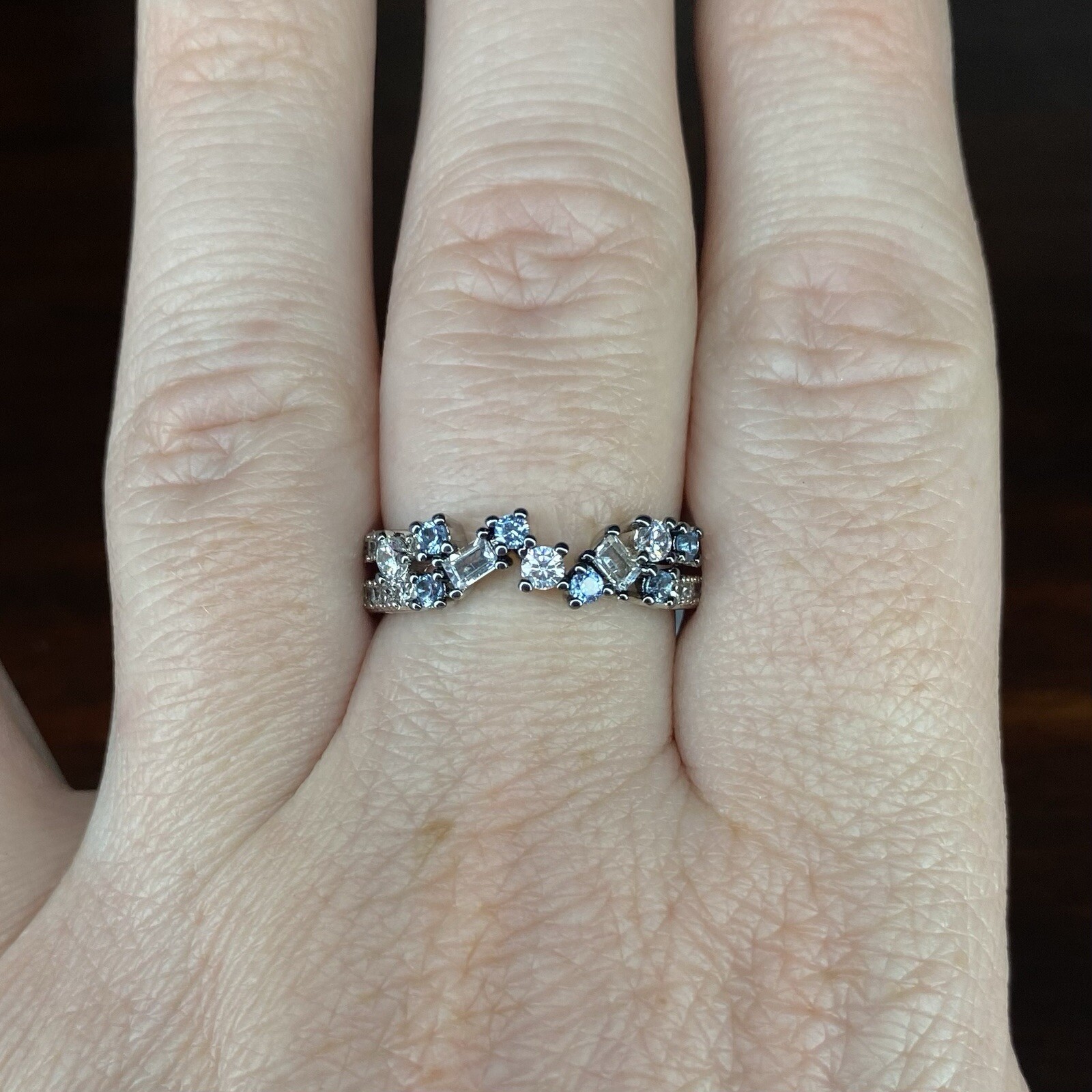 Bomb Party Ring- 5286- Lab Created Blue Spinel- Size 8- Rhodium/Hematite Plated