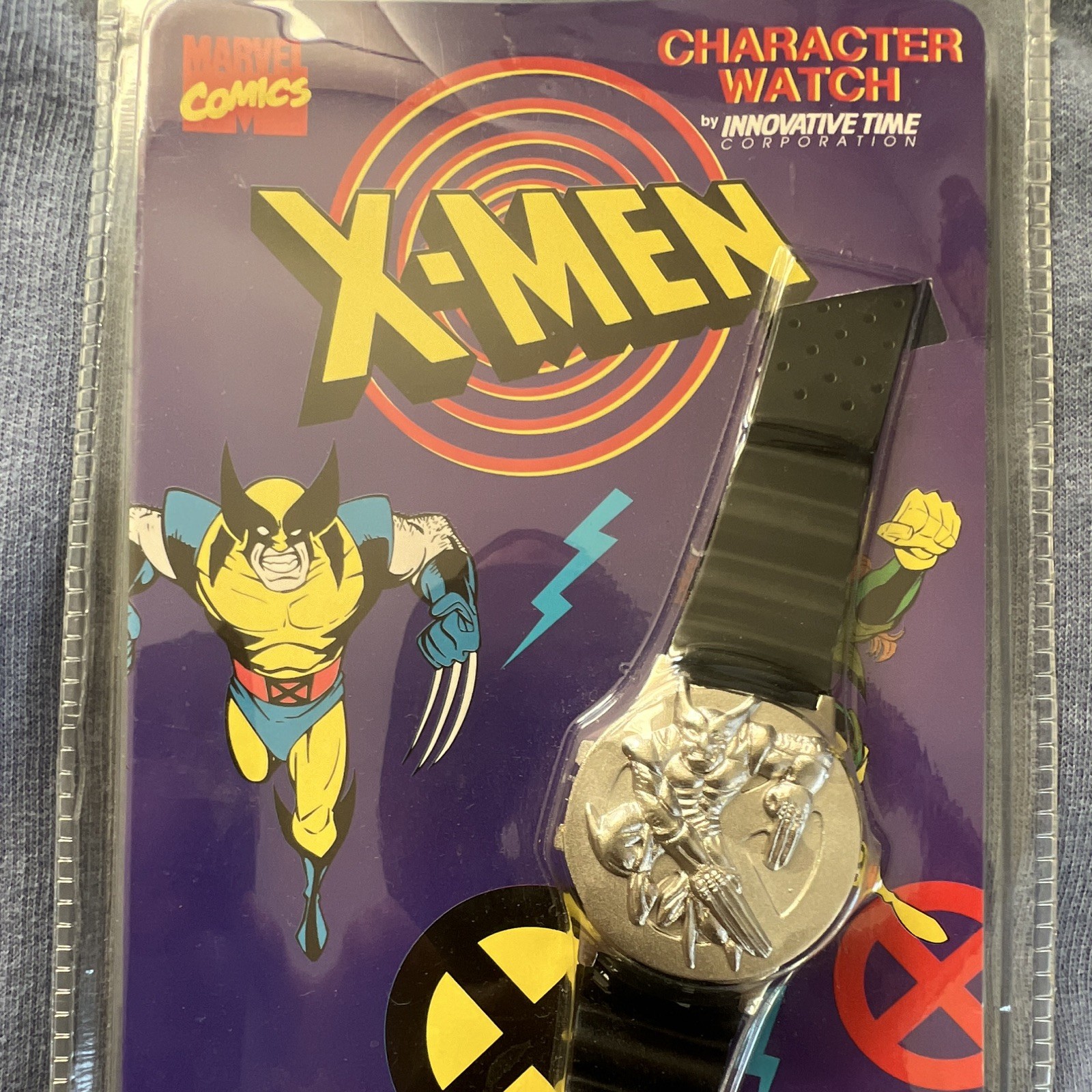 Marvel Comics X-Men Digital Quartz Wristwatch Day/Date Black Plastic Band 1990s