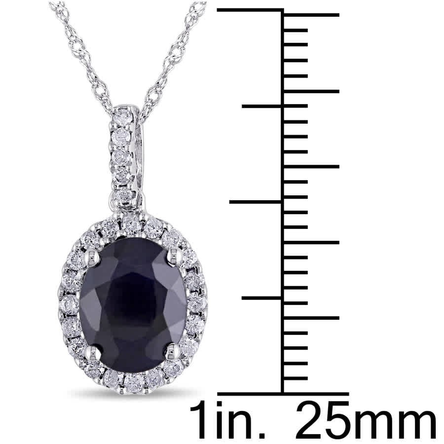 AMOUR Oval Diffused Sapphire and 1/4 CT TW Diamond Halo Pendant with Chain In