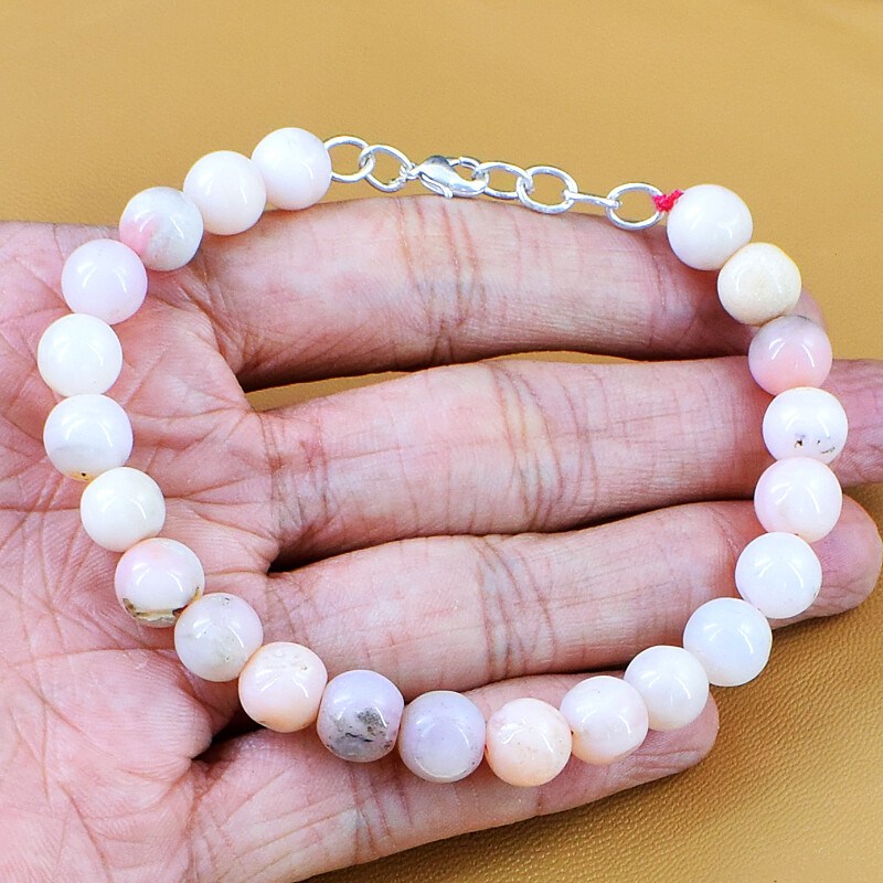 100.00 Cts Natural 7 Inches Long Australian Opal Round Beads Bracelet NK 13E136
