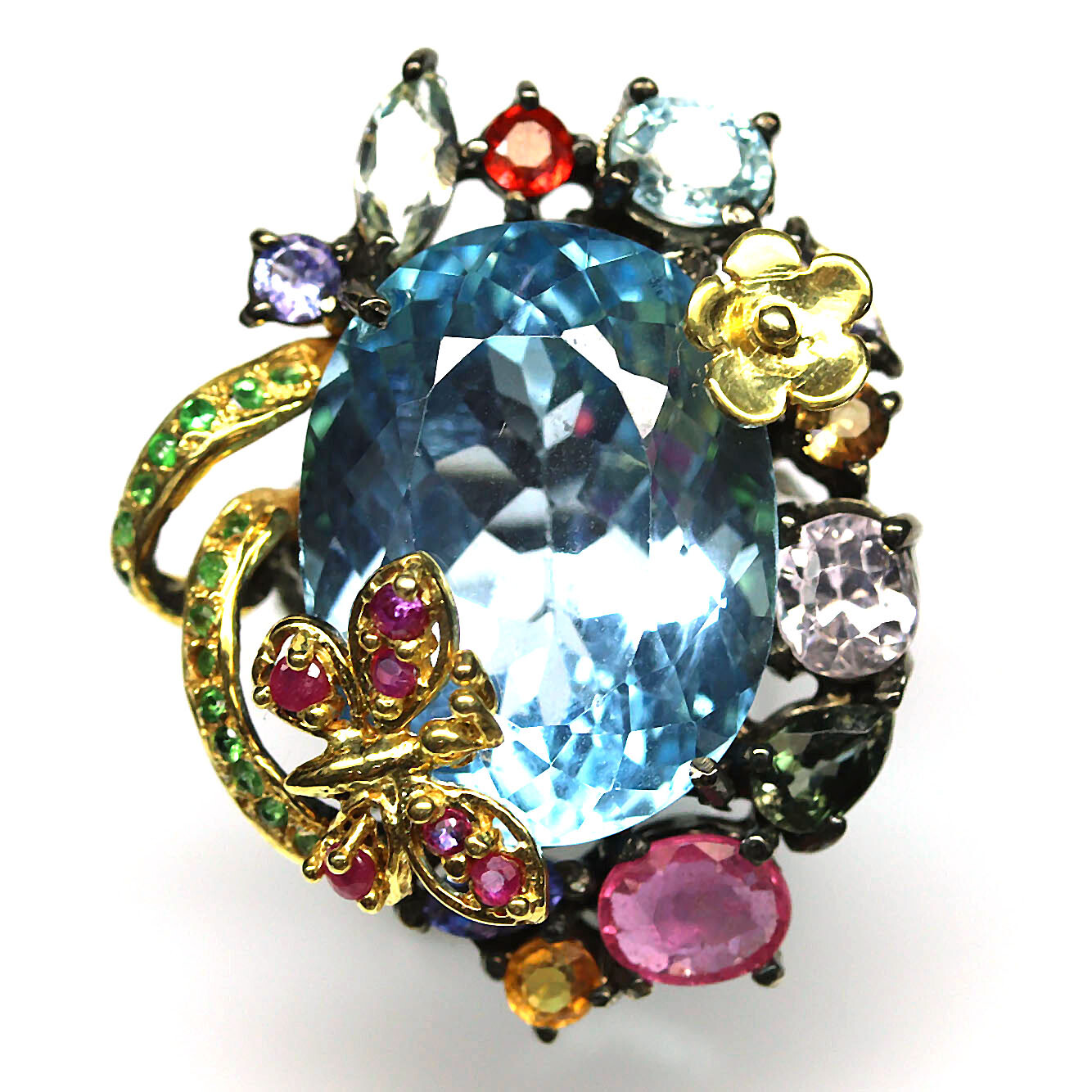 925 Silver Sky Blue Topaz, Zircon, Ruby, Tanzanite,.. Jewelry Ring Size 6.75