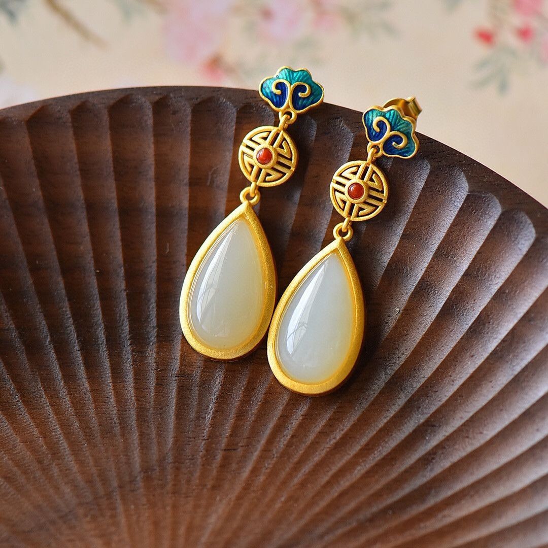 New Enamel Cloisonne Earrings Chinese for Qipao Women