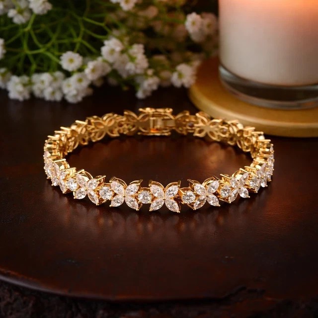 9Ct Marquise Cut Moissanite Diamond Tennis Bracelet 14K Yellow Gold Plated 7.5″