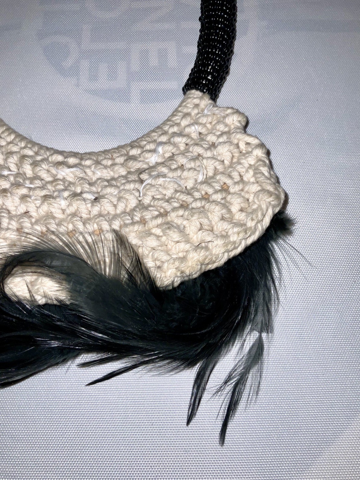 Papua New Guinea Feathered Cowrie Shell Necklace Tribal Band hand weaved Fabric