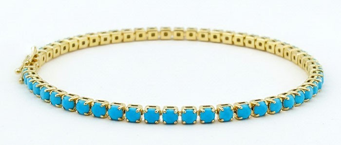 LAB CREATED 3.85 Cts TURQUOISE BRACELET 14K YELLOW GOLD PLATED – New With Tag