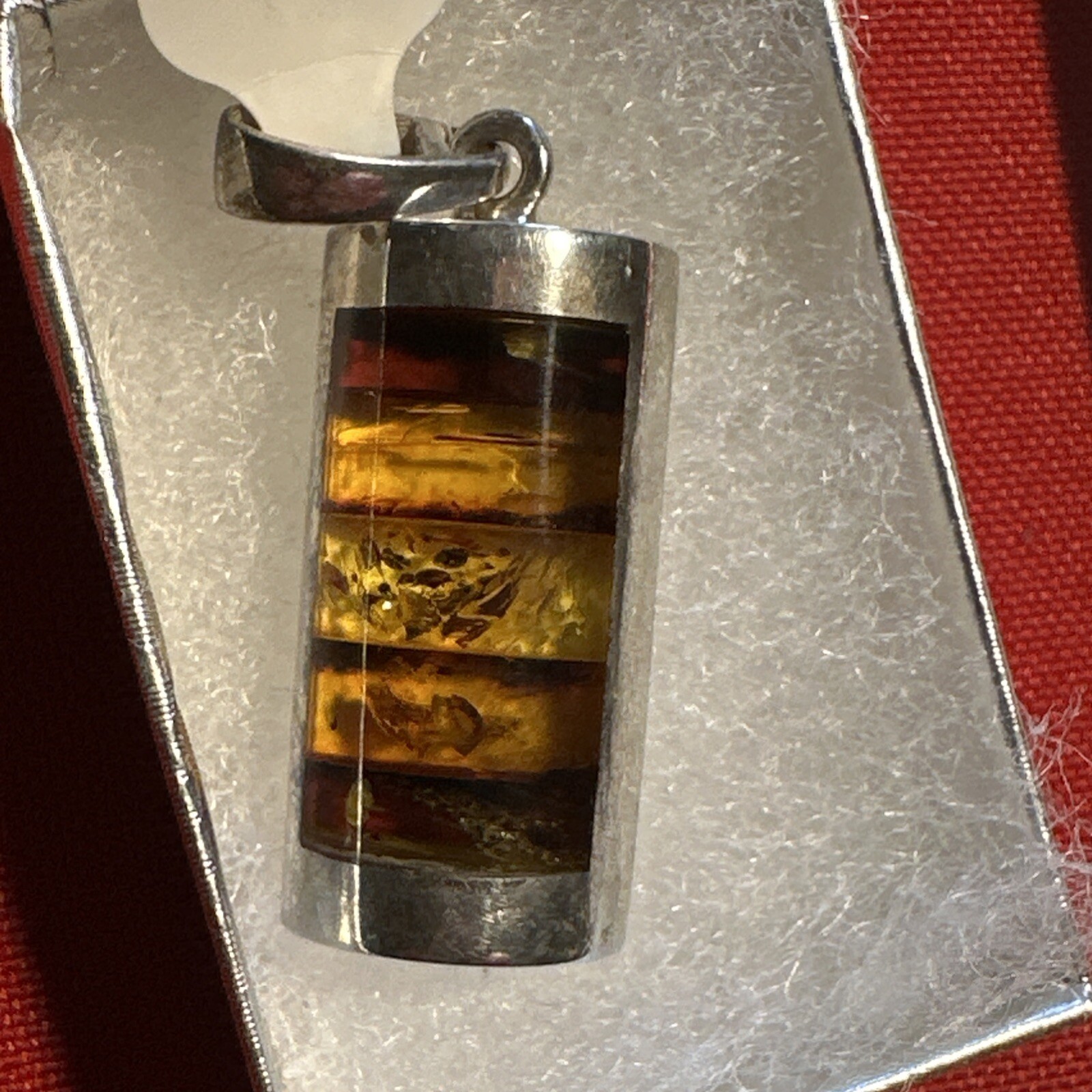 Solid Sterling Silver Honey Baltic Amber Rectangular Pretty Pendant