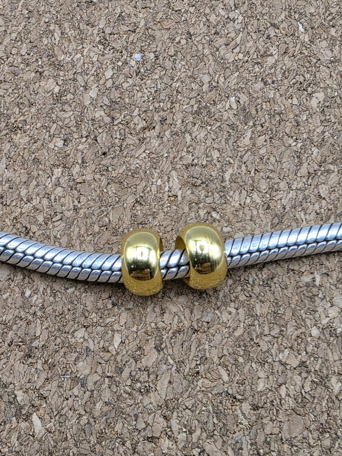 2 Gold Over Silver Smooth Spacer European Charm Beads Lot